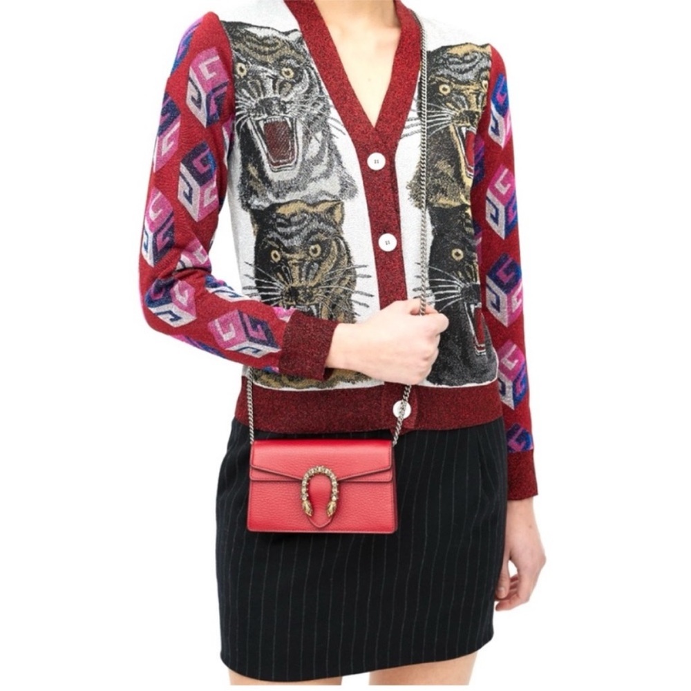 Authentic Gucci Dionysus Mini bag red leather crossbody silver chain - Picture 2 of 14